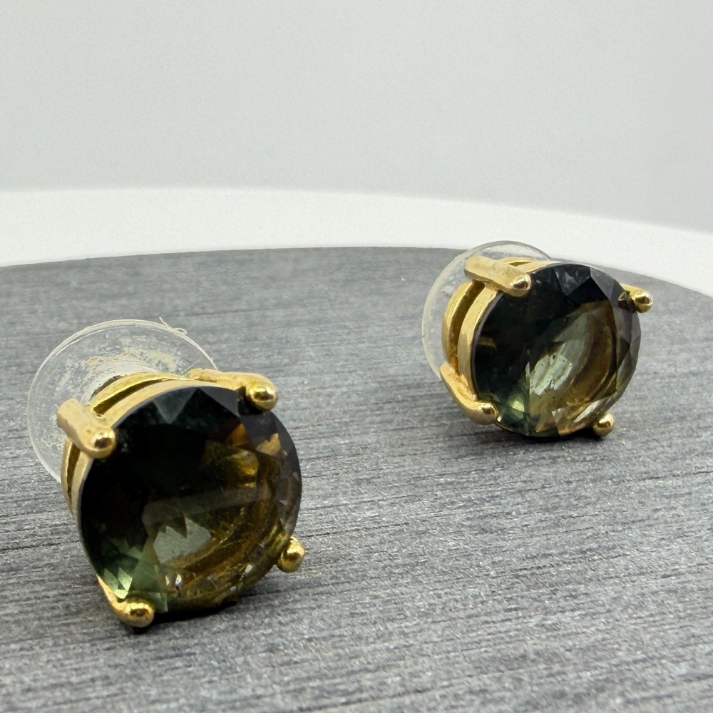 Y2K Elegant Smoky Quartz Tone Solitaire Stud Earrings Gold Tone Minimalist Chic